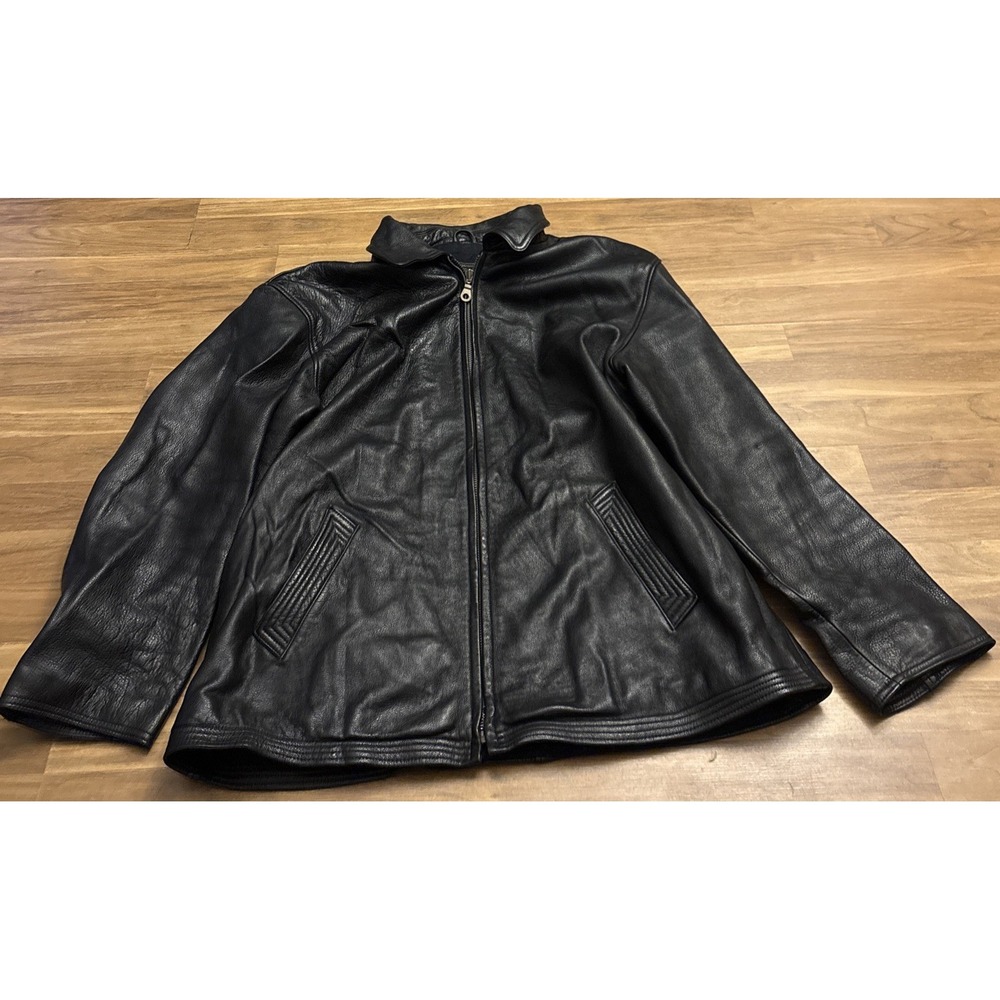 Structure Mens Black Genuine Leather Full Zip Jacket XL Pebbled Heavyweight Coat
